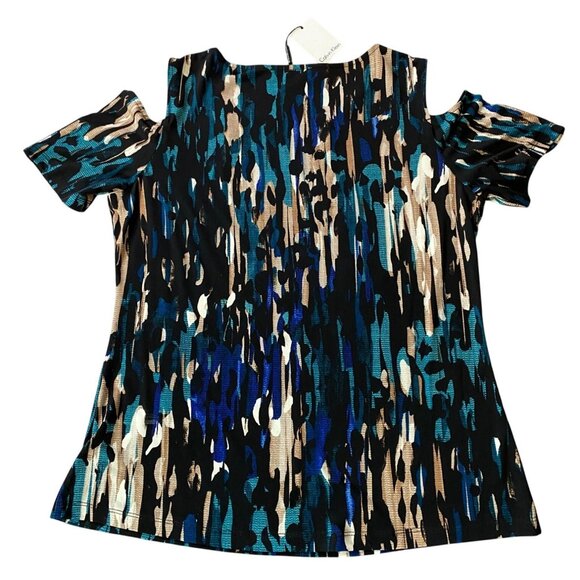 NWT Calvin Klein Top Short Sleeve Cold Shoulder Multicolor Large - Picture 2 of 10